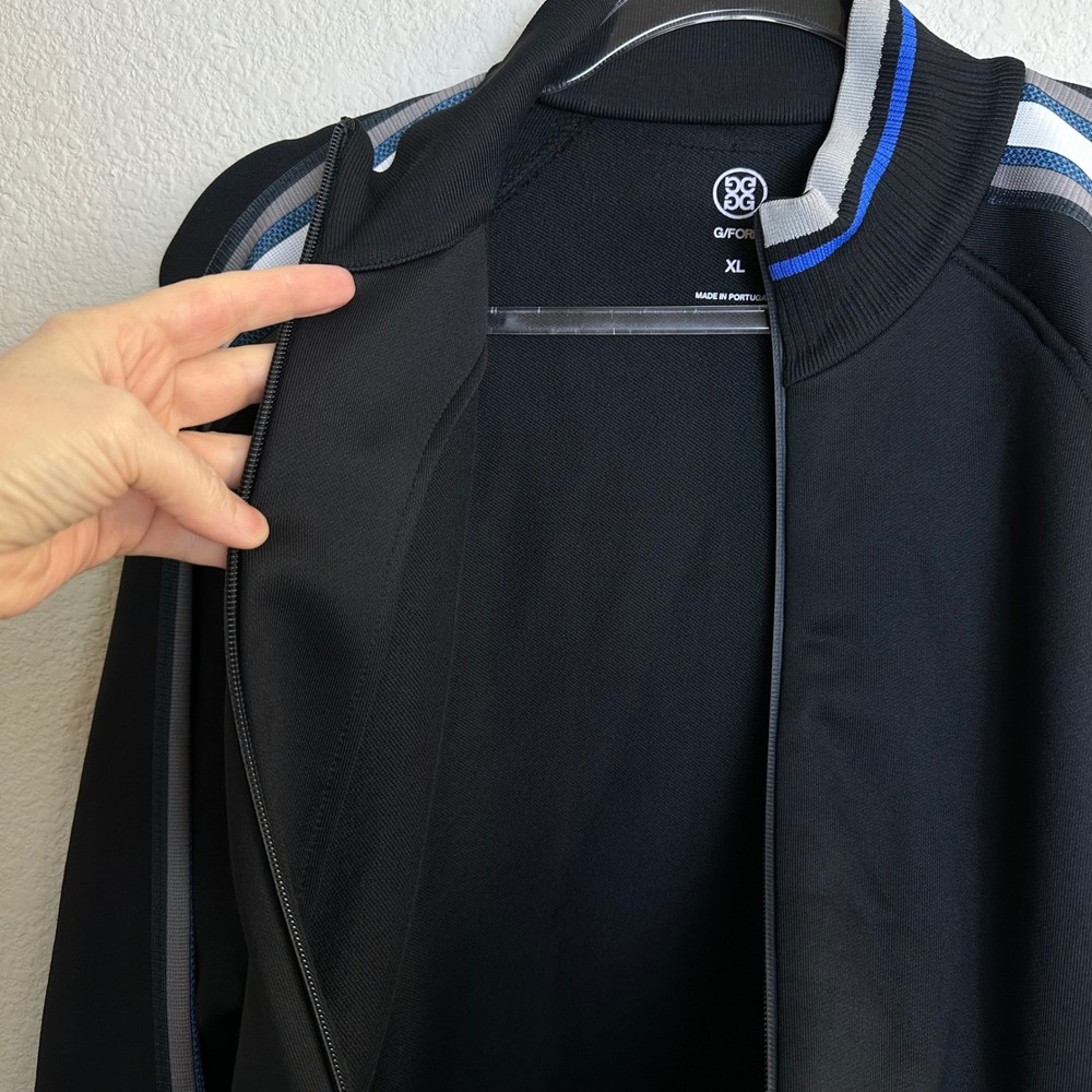 G/FORE Onyx Black Full Zip Track Jacket women's XL Striped Sleeve Portugal NEW - Picture 6 of 11